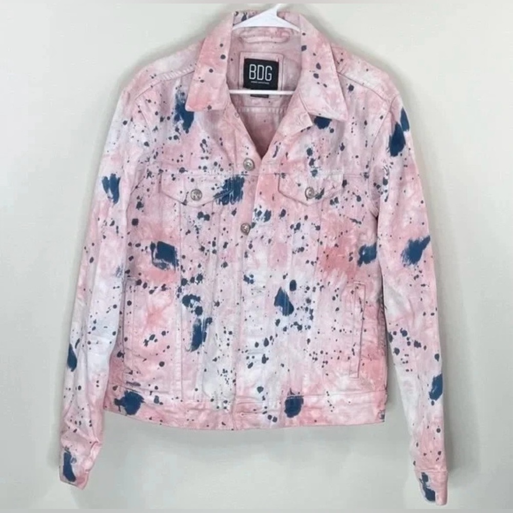 Remade by Urban Outfitters BDG relaxed fit pink wash paint splatter denim jacket